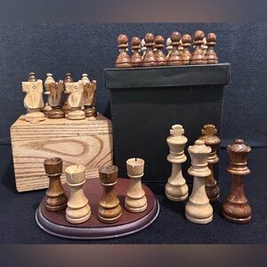 Rare Vtg Original Lardy Wood Chess Set Pieces Hand Carved - 3.75" King